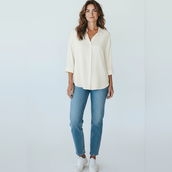 J Jill Oversized Relaxed Knit Cream Button Up Shirt Nwot Size Large - Picture 1 of 5